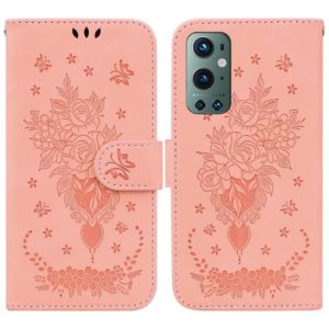 For OnePlus 9 Pro Butterfly Rose Embossed Leather Phone Case(Pink) (OEM)