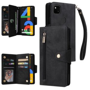 For Google Pixel 4A 4G Rivet Buckle 9 Cards Three Fold Leather Phone Case(Black) (OEM)