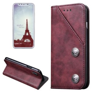 For iPhone X / XS Bronze Texture Casual Style with Absorption Horizontal Flip Leather Case with Holder & Card Slots (Red) (OEM)