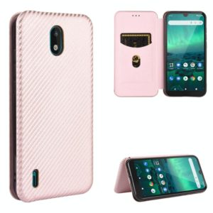 For Nokia 1.3 Carbon Fiber Texture Horizontal Flip TPU + PC + PU Leather Case with Card Slot(Pink) (OEM)