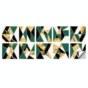Geometric Pattern Staircase Wall Tile Sticker Kitchen Stove Water And Oil Proof Stickers, Specification: M: 15x15cm(HT-018 Golden Green) (OEM)
