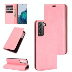 For Samsung Galaxy S21 5G Retro-skin Business Magnetic Suction Leather Case with Holder & Card Slots & Wallet(Pink) (OEM)