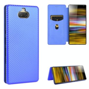 For Sony Xperia 10 Carbon Fiber Texture Horizontal Flip TPU + PC + PU Leather Case with Card Slot(Blue) (OEM)