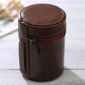Medium Lens Case Zippered PU Leather Pouch Box for DSLR Camera Lens, Size: 13x9x9cm(Coffee) (OEM)
