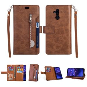 For Huawei Mate 20 lite Multifunctional Zipper Horizontal Flip Leather Case with Holder & Wallet & 9 Card Slots & Lanyard(Brown) (OEM)