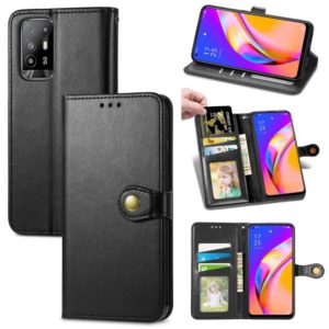 For OPPO A94 5G /F19 Pro+ 5G /Reno5 Z Solid Color Leather Buckle Phone Case with Lanyard & Photo Frame & Card Slot & Wallet & Stand Function(Black) (OEM)