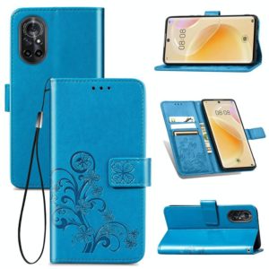 For Huawei Nova 8 Four-leaf Clasp Embossed Buckle Mobile Phone Protection Leather Case with Lanyard & Card Slot & Wallet & Bracket Function(Blue) (OEM)