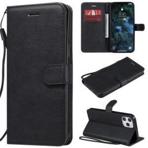 For iPhone 12 Pro Max Solid Color Horizontal Flip Protective Leather Case with Holder & Card Slots & Wallet & Photo Frame & Lanyard(Black) (OEM)