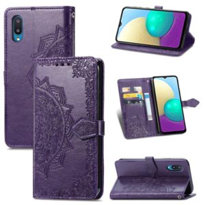 For Samsung Galaxy A02 Mandala Flower Embossed Horizontal Flip Leather Case with Bracket / Card Slot / Wallet / Lanyard(Purple) (OEM)