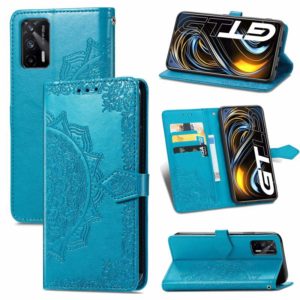 For OPPO Realme GT 5G / Realme Q3 Pro 5G Mandala Flower Embossed Horizontal Flip Leather Case with Holder & Three Card Slots & Wallet & Lanyard(Blue) (OEM)