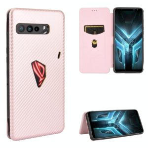 For Asus ROG Phone 3 ZS661KS Carbon Fiber Texture Horizontal Flip TPU + PC + PU Leather Case with Card Slot(Pink) (OEM)