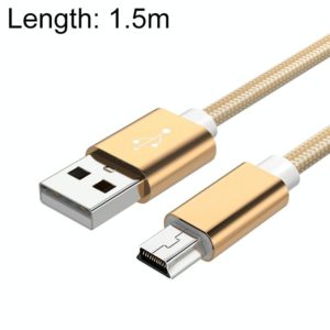 5 PCS Mini USB to USB A Woven Data / Charge Cable for MP3, Camera, Car DVR, Length:1.5m(Gold) (OEM)