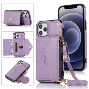 For iPhone 12 / 12 Pro Multi-functional Cross-body Card Bag TPU+PU Back Cover Case with Holder & Card Slot & Wallet(Purple) (OEM)