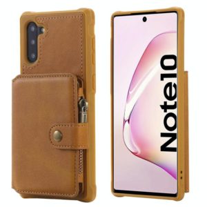 For Galaxy Note 10 Buckle Zipper Shockproof Protective Case with Holder & Card Slots & Wallet & Lanyard & Photos Frames(Brown) (OEM)