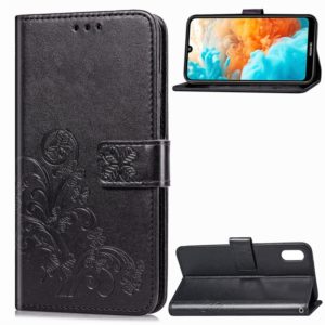 Lucky Clover Pressed Flowers Pattern Leather Case for Huawei Y6 Pro 2019, with Holder & Card Slots & Wallet & Hand Strap (Black) (OEM)