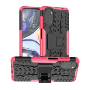 For Motorola Moto G22/E32 Tire Texture TPU + PC Phone Case with Holder(Pink) (OEM)
