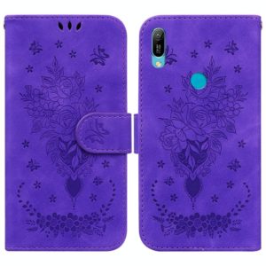 For Huawei Y6 2019 Butterfly Rose Embossed Leather Phone Case(Purple) (OEM)