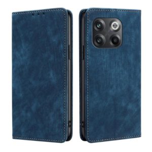 For OnePlus 10T RFID Anti-theft Brush Magnetic Leather Phone Case(Blue) (OEM)
