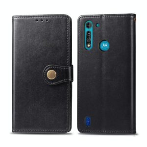 For Moto G8 Power Lite Retro Solid Color Leather Buckle Phone Case with Lanyard & Photo Frame & Card Slot & Wallet & Stand Function(Black) (OEM)