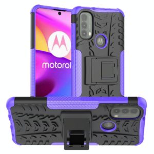 For Motorola Moto E40 Tire Texture TPU + PC Phone Case with Holder(Purple) (OEM)