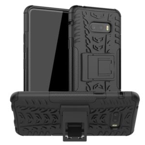 For LG V50S ThinQ 5G / G8X ThinQ Tire Texture Shockproof TPU+PC Protective Case with Holder(Black) (OEM)