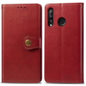 Retro Solid Color Leather Buckle Mobile Phone Protection Leather Case with Photo Frame & Card Slot & Wallet & Bracket Function for Huawei P30 Lite / Nove 4e(Red) (OEM)