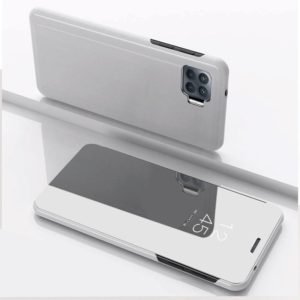 For OPPO A93/Reno4 Lite/F17 Pro/Reno 4F Plated Mirror Horizontal Flip Leather Case with Holder(Silver) (OEM)