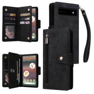 For Google Pixel 6a Rivet Buckle 9 Cards Three Fold Leather Phone Case(Black) (OEM)