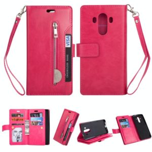 For Huawei Mate 10 Pro Multifunctional Zipper Horizontal Flip Leather Case with Holder & Wallet & 9 Card Slots & Lanyard(Rose Red) (OEM)