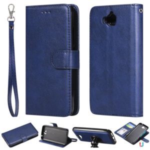 For Huawei Y6 Pro / Enjoy 5 Solid Color Horizontal Flip Protective Case with Holder & Card Slots & Wallet & Photo Frame & Lanyard(Blue) (OEM)