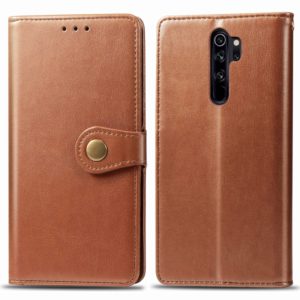 For Xiaomi Redmi Note 8 Pro Retro Solid Color Leather Buckle Phone Case with Lanyard & Photo Frame & Card Slot & Wallet & Stand Function(Brown) (OEM)