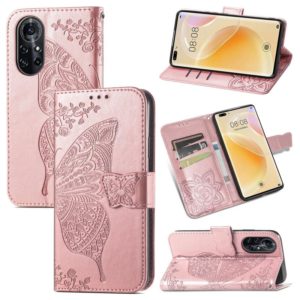 For Huawei Nova 8 Pro Butterfly Love Flower Embossed Horizontal Flip Leather Case with Bracket & Card Slot & Wallet & Lanyard(Rose Gold) (OEM)