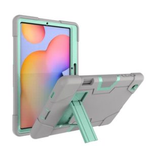For Samsung Galaxy Tab S6 Lite P610 Contrast Color Robot Shockproof Silicon + PC Protective Case with Holder(Grey + Mint Green) (OEM)