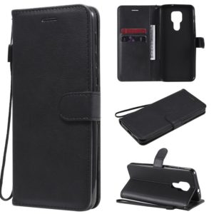 For Motorola Moto G9 Play Solid Color Horizontal Flip Protective Leather Case with Holder & Card Slots & Wallet & Photo Frame & Lanyard(Black) (OEM)