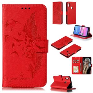 Feather Pattern Litchi Texture Horizontal Flip Leather Case with Wallet & Holder & Card Slots For Huawei Y6 (2019) / Honor Play 8A(Red) (OEM)