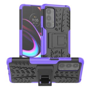 For Motorola Edge (2021) Tire Texture Shockproof TPU+PC Protective Case with Holder(Purple) (OEM)
