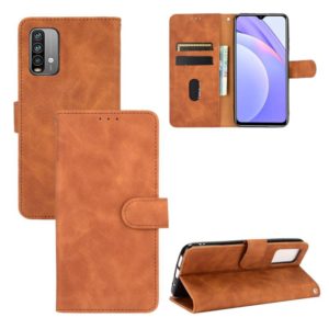 For Xiaomi Redmi Note 9 4G Solid Color Skin Feel Magnetic Buckle Horizontal Flip Calf Texture PU Leather Case with Holder & Card Slots & Wallet(Brown) (OEM)