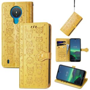 For Nokia 1.4 Cute Cat and Dog Embossed Horizontal Flip Leather Case with Holder & Card Slots & Wallet & Lanyard(Yellow) (OEM)