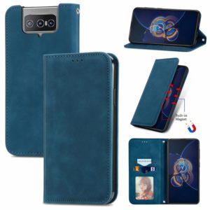 For Asus Zenfone 8 Flip Retro Skin Feel Business Magnetic Horizontal Flip Leather Case with Holder & Card Slots & Wallet & Photo Frame(Blue) (OEM)