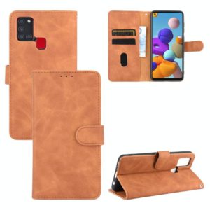 For Samsung Galaxy A21s Solid Color Skin Feel Magnetic Buckle Horizontal Flip Calf Texture PU Leather Case with Holder & Card Slots & Wallet(Brown) (OEM)