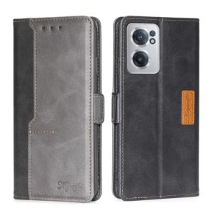 For OnePlus Nord CE 2 5G Contrast Color Side Buckle Leather Phone Case(Black + Grey) (OEM)