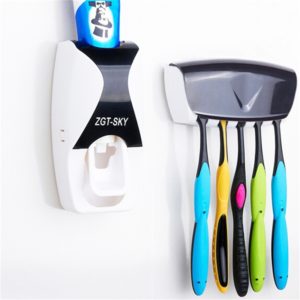 Automatic Toothpaste Dispenser Set with 5 Toothbrush Holder(Black) (OEM)