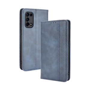 For OPPO Reno5 4G Magnetic Buckle Retro Crazy Horse Texture Horizontal Flip Leather Case with Holder & Card Slots & Photo Frame(Blue) (OEM)