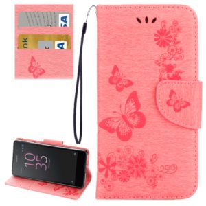 For Sony Xperia E5 Butterflies Embossing Horizontal Flip Leather Case with Holder & Card Slots & Wallet & Lanyard(Pink) (OEM)