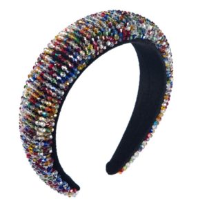 Gold Velvet Ladies Luxury Headband Handmade Beaded Sponge Widen Brim Headband(Crystal Color) (OEM)