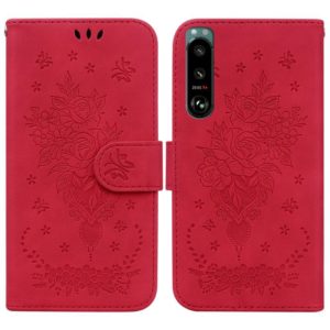For Sony Xperia 5 III Butterfly Rose Embossed Leather Phone Case(Red) (OEM)
