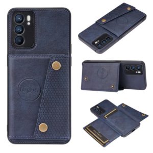 For OPPO Reno6 Double Buckle PU + TPU Shockproof Magnetic Protective Case with Card Slot & Holder(Blue) (OEM)
