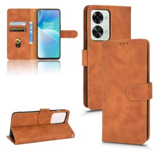 For OnePlus Nord 2T 5G Skin Feel Magnetic Flip Leather Phone Case(Brown) (OEM)