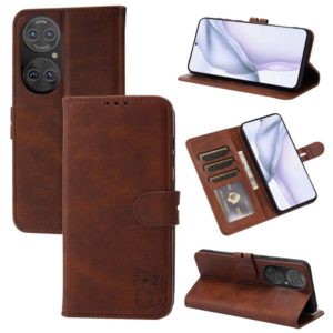 For Huawei P50 Embossed Happy Cat Pattern Horizontal Flip Leather Case with Holder & Card Slots & Wallet(Brown) (OEM)