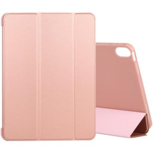 For iPad Air 2022 / 2020 10.9 Silicone 3-Folding Full Coverage Leather Case(Rose Gold) (OEM)